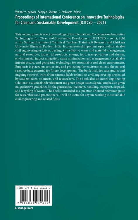Produktbild: Proceedings of International Conference on Innovative Technologies for Clean and Sustainable Development (ICITCSD &ndash; 2021)