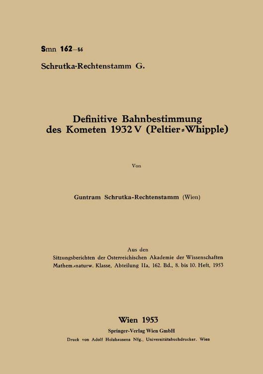 Produktbild: Definitive Bahnbestimmung des Kometen 1932V (Peltier-Whipple)