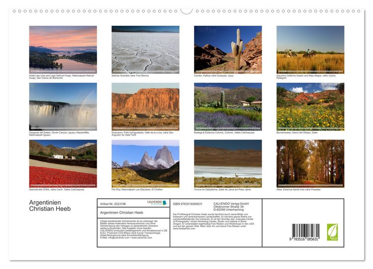 Produktbild: Argentinien Christian Heeb (hochwertiger Premium Wandkalender 2026 DIN A2 quer), Kunstdruck in Hochglanz