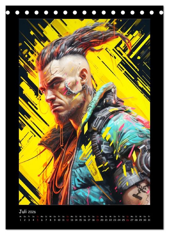 Produktbild: Cyberpunk Heroes. Futuristische Fusion von Technik und Kunst (Tischkalender 2026 DIN A5 hoch), CALVENDO Monatskalender