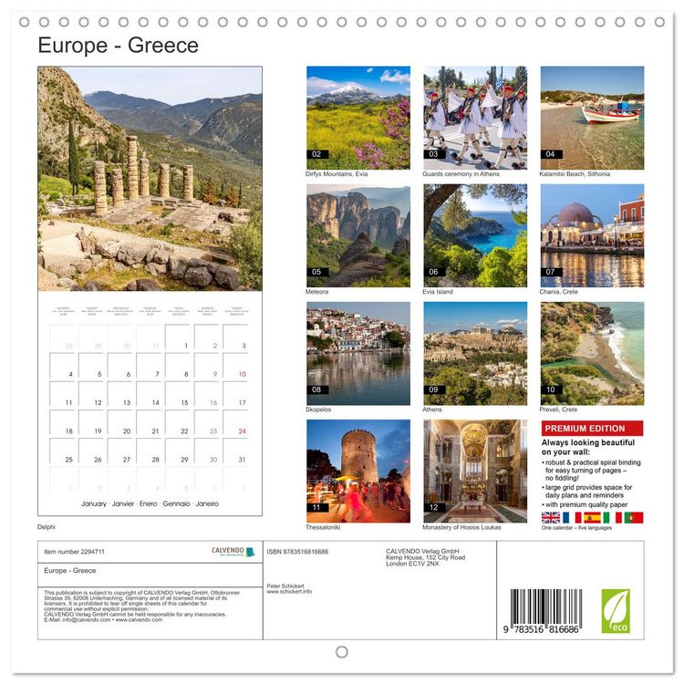 Produktbild: Europe - Greece (Wall Calendar 2027 12 &times; 12 Inch) CALVENDO 12 Month Wall Calendar