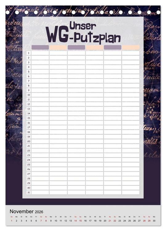 Produktbild: Gothic WG-Putzplan & Kalender 2026 (Tischkalender 2026 DIN A5 hoch), CALVENDO Monatskalender