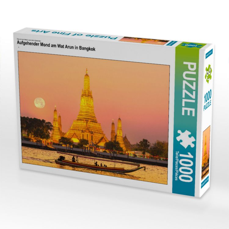 Produktbild: CALVENDO Puzzle Aufgehender Mond am Wat Arun in Bangkok | 1000 Teile Lege-Gr&ouml;&szlig;e 64x48cm Foto-Puzzle f&uuml;r gl&uuml;ckliche Stunden