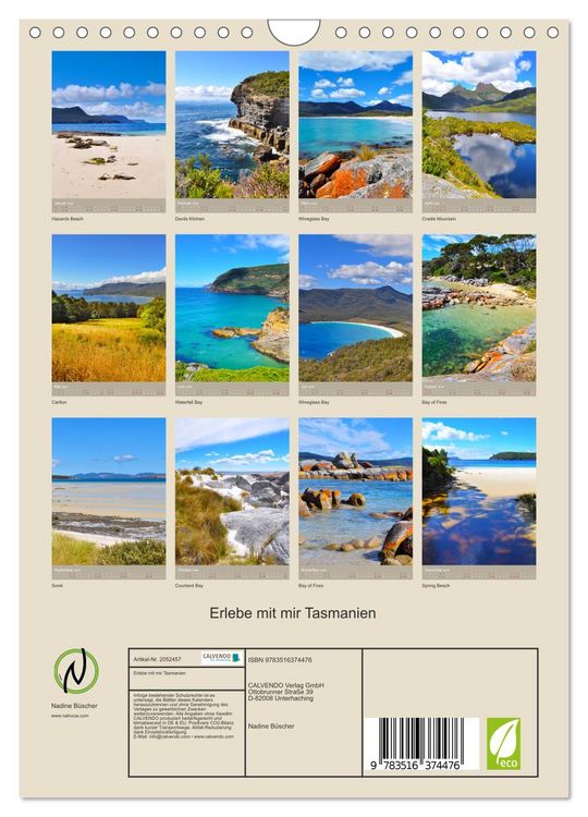 Produktbild: Erlebe mit mir Tasmanien (Wandkalender 2026 DIN A4 hoch), CALVENDO Monatskalender