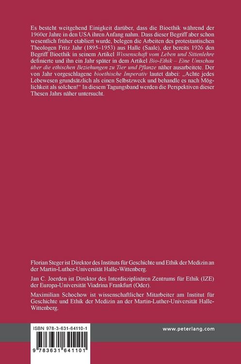 Produktbild: 1926 &ndash; Die Geburt der Bioethik in Halle (Saale) durch den protestantischen Theologen Fritz Jahr (1895&ndash;1953)