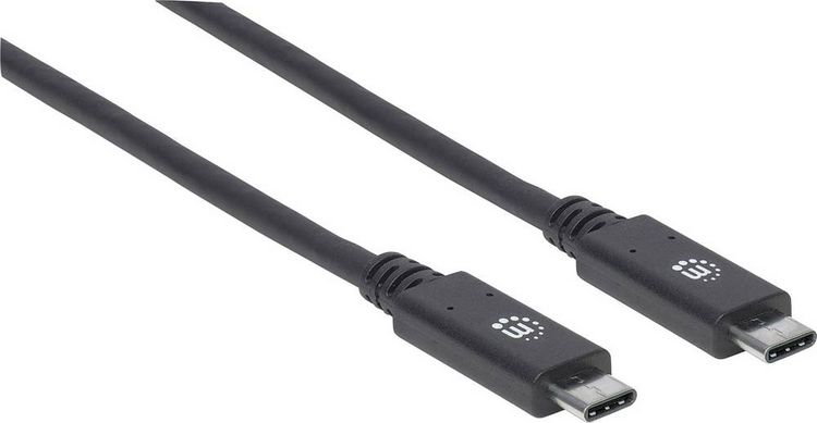 Produktbild: Manhattan USB-Kabel USB 3.2 Gen1 USB-C&reg; Stecker, USB-C&reg; Stecker 1.00 m Schwarz beidseitig verwendbarer Stecker 355223