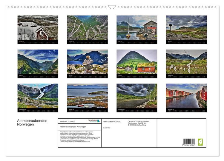 Produktbild: Atemberaubendes Norwegen (Wandkalender 2026 DIN A2 quer), CALVENDO Monatskalender