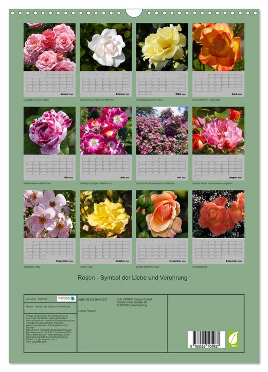 Produktbild: Rosen - Symbol der Liebe und Verehrung (Wandkalender 2026 DIN A3 hoch), CALVENDO Monatskalender