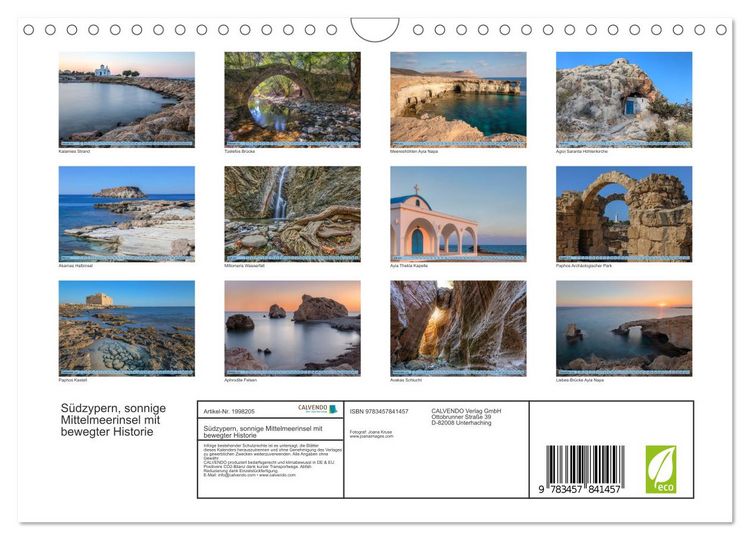 Produktbild: S&uuml;dzypern, sonnige Mittelmeerinsel mit bewegter Historie (Wandkalender 2026 DIN A4 quer), CALVENDO Monatskalender