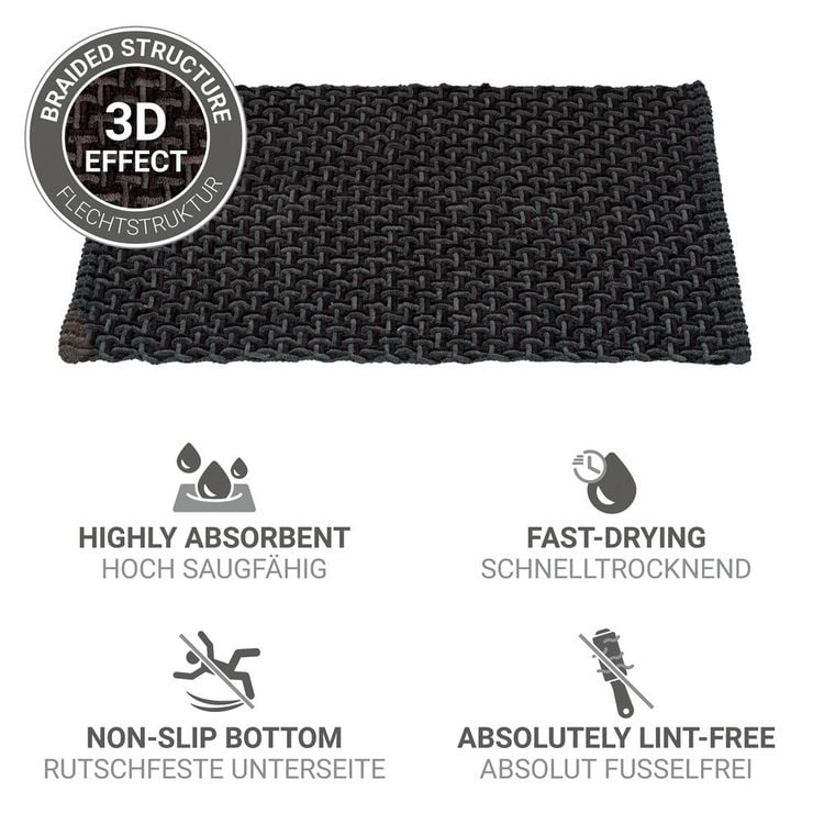 Produktbild: Badteppich Mod. Ecoli, schwarz-anthrazit, Polyester/Baumwolle, 50x80 cm, rutschfest beschichtet,