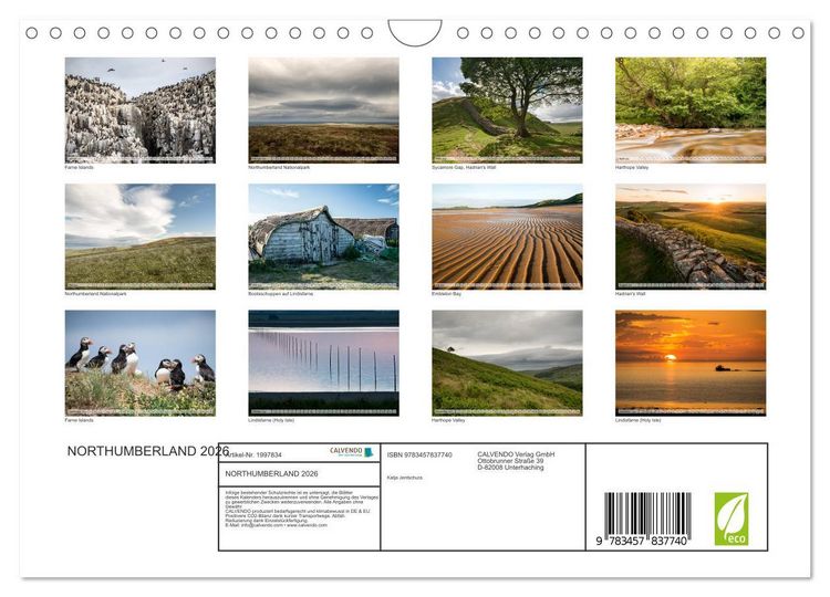 Produktbild: NORTHUMBERLAND 2026 (Wandkalender 2026 DIN A4 quer), CALVENDO Monatskalender
