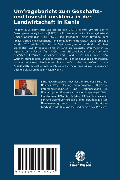 Produktbild: Umfragebericht zum Gesch&auml;fts- und Investitionsklima in der Landwirtschaft in Kenia