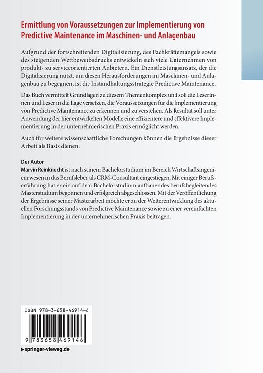 Produktbild: Ermittlung von Voraussetzungen zur Implementierung von Predictive Maintenance im Maschinen- und Anlagenbau