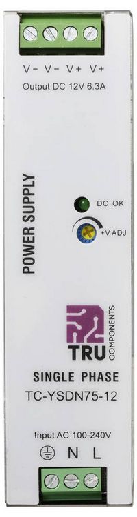 Produktbild: TRU COMPONENTS TC-13804588 Hutschienen-Netzteil (DIN-Rail) 12 V/DC 6.3 A 75.6 W Anzahl Ausg&auml;nge:1 x Inhalt 1 St.