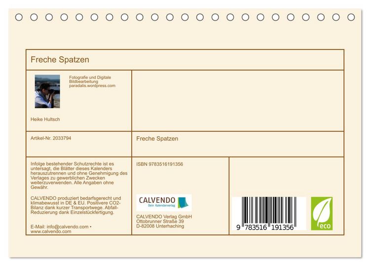 Produktbild: Freche Spatzen (Tischkalender 2026 DIN A5 quer), CALVENDO Monatskalender