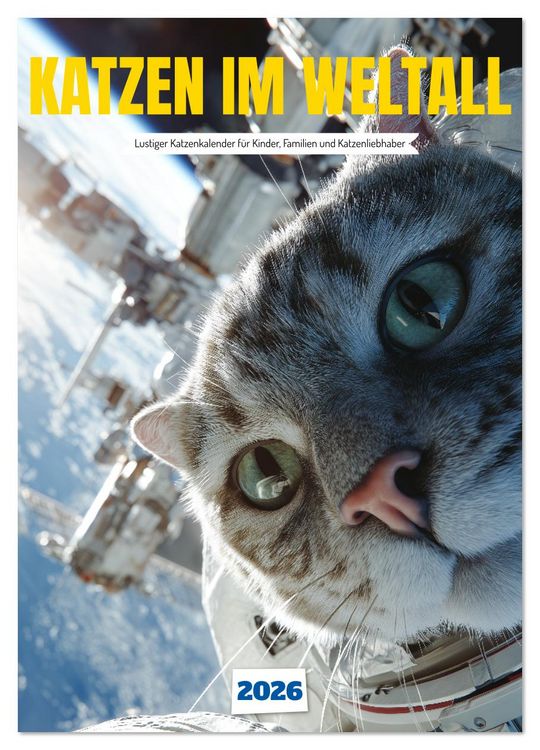 Produktbild: Katzen im Weltall - lustiger Katzenkalender f&uuml;r Kinder, Familien und Katzenliebhaber (Wandkalender 2026 DIN A3 hoch), CALVENDO Monatskalender