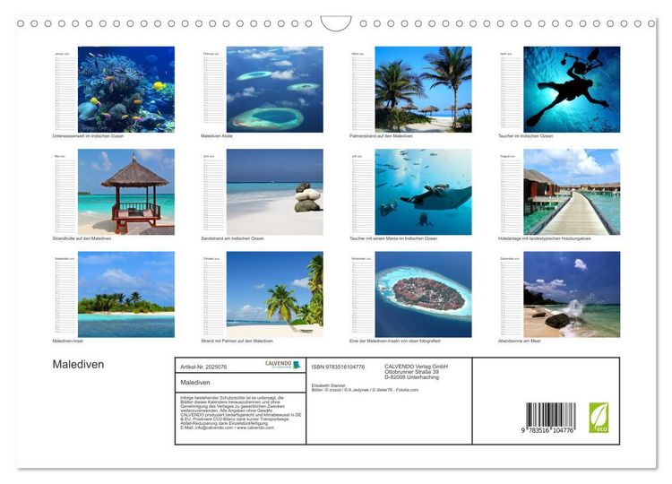 Produktbild: Malediven (Wandkalender 2026 DIN A3 quer), CALVENDO Monatskalender