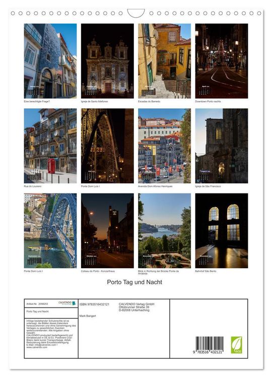 Produktbild: Porto Tag und Nacht (Wandkalender 2026 DIN A3 hoch), CALVENDO Monatskalender