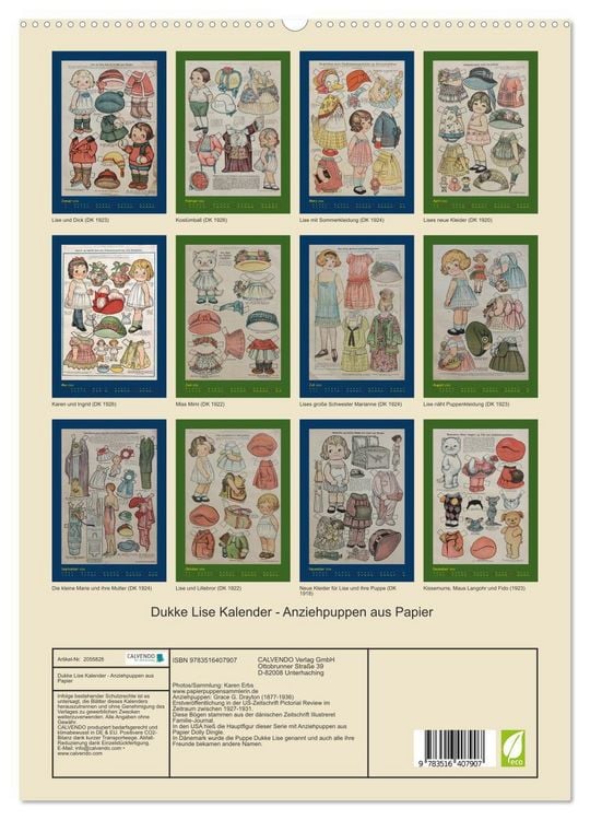Produktbild: Dukke Lise Kalender - Anziehpuppen aus Papier (hochwertiger Premium Wandkalender 2026 DIN A2 hoch), Kunstdruck in Hochglanz