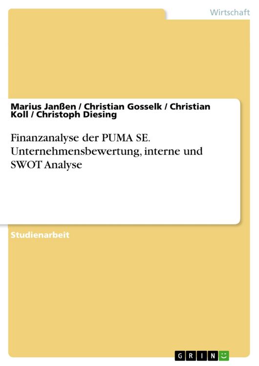 Produktbild: Finanzanalyse der PUMA SE. Unternehmensbewertung, interne und SWOT Analyse