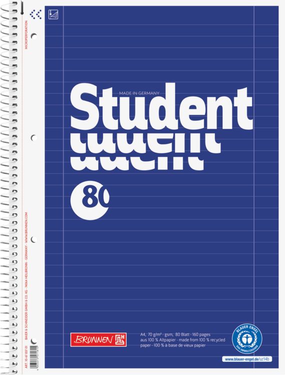 Produktbild: Brunnen Collegeblock A4 liniert Lineatur 27 80 Blatt Recyclingpapier