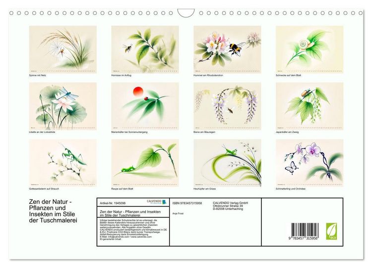 Produktbild: Zen der Natur - Pflanzen und Insekten im Stile der Tuschmalerei (Wandkalender 2026 DIN A3 quer), CALVENDO Monatskalender