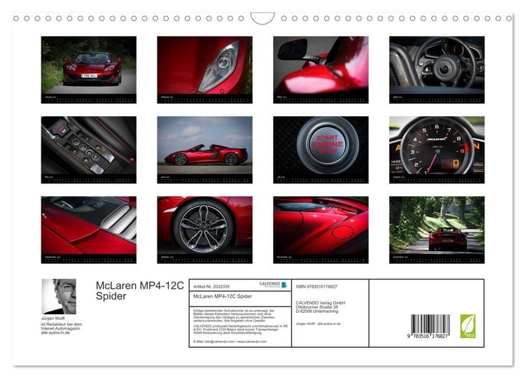 Produktbild: McLaren MP4-12C Spider (Wandkalender 2026 DIN A3 quer), CALVENDO Monatskalender
