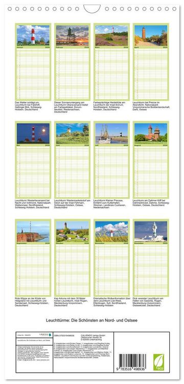 Produktbild: Familienplaner 2026 - Leuchtt&uuml;rme: Die Sch&ouml;nsten an Nord- und Ostsee mit 5 Spalten (Wandkalender, 21 x 45 cm) CALVENDO