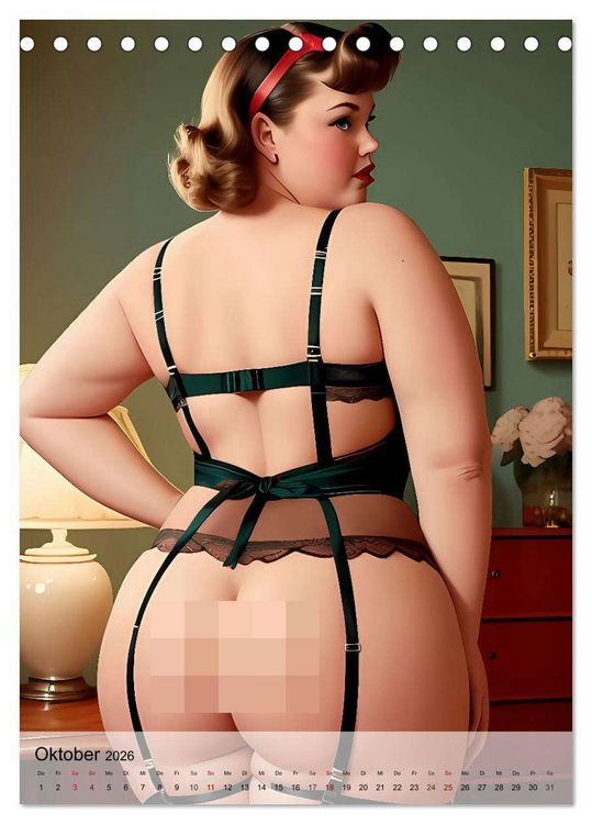 Produktbild: Pin up Girls Hei&szlig;e Kurven mit Retro Charme (Tischkalender 2026 DIN A5 hoch), CALVENDO Monatskalender