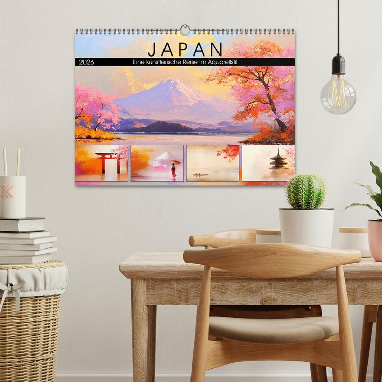 Produktbild: Japan. Eine k&uuml;nstlerische Reise im Aquarellstil (Wandkalender 2026 DIN A3 quer), CALVENDO Monatskalender