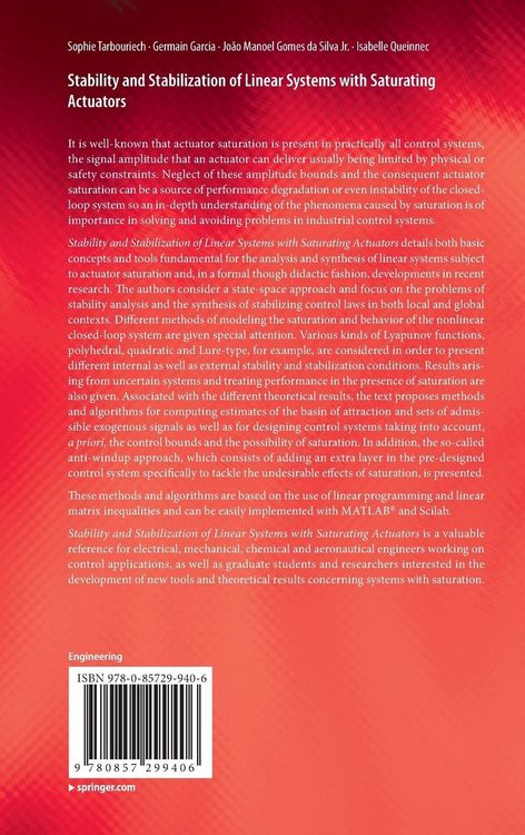 Produktbild: Stability and Stabilization of Linear Systems with Saturating Actuators