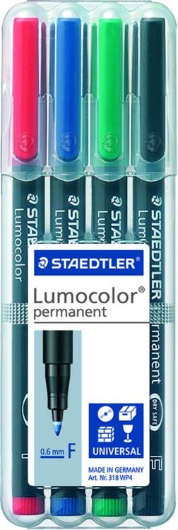 Produktbild: STAEDTLER Universalstift Lumocolor&reg; permanent F, 4er Set farbig
