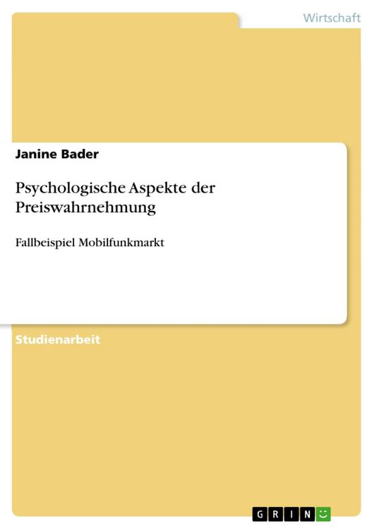 Produktbild: Psychologische Aspekte der Preiswahrnehmung