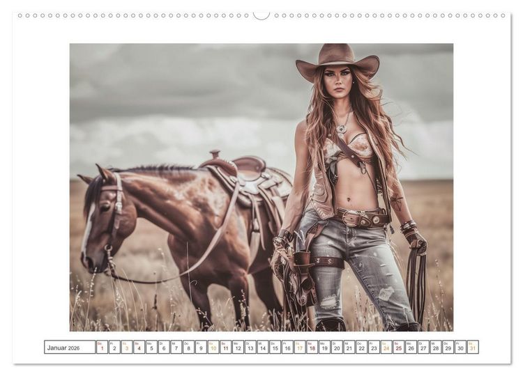 Produktbild: Sattel und Sinnlichkeit - Begegnungen mit den Verf&uuml;hrerischen Cowgirls (hochwertiger Premium Wandkalender 2026 DIN A2 quer), Kunstdruck in Hochglanz