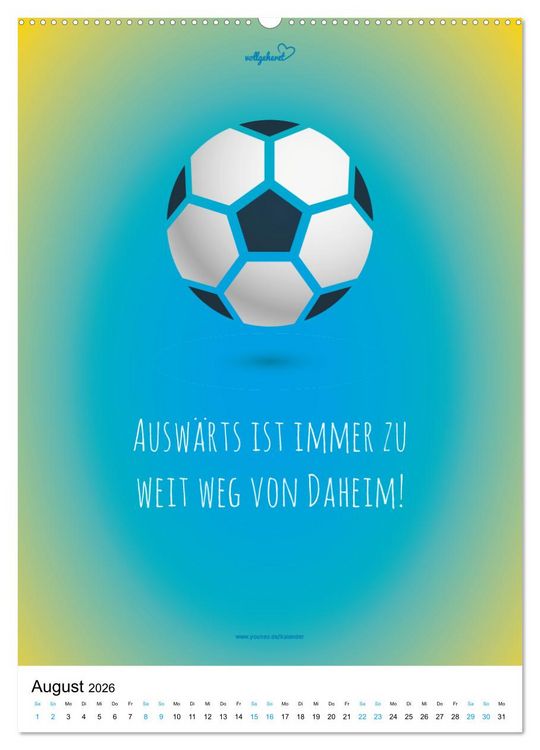 Produktbild: vollgeherzt: Der lustige Zitate-Wandkalender f&uuml;r Fu&szlig;ballfans und Sportbegeisterte! (Wandkalender 2026 DIN A2 hoch), CALVENDO Monatskalender