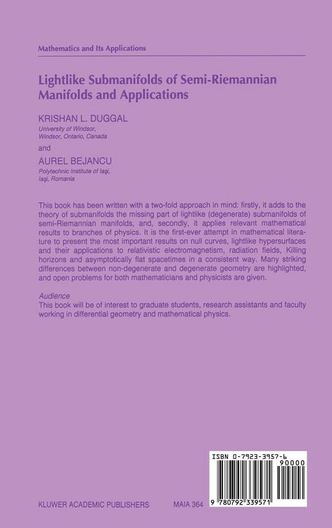 Produktbild: Lightlike Submanifolds of Semi-Riemannian Manifolds and Applications