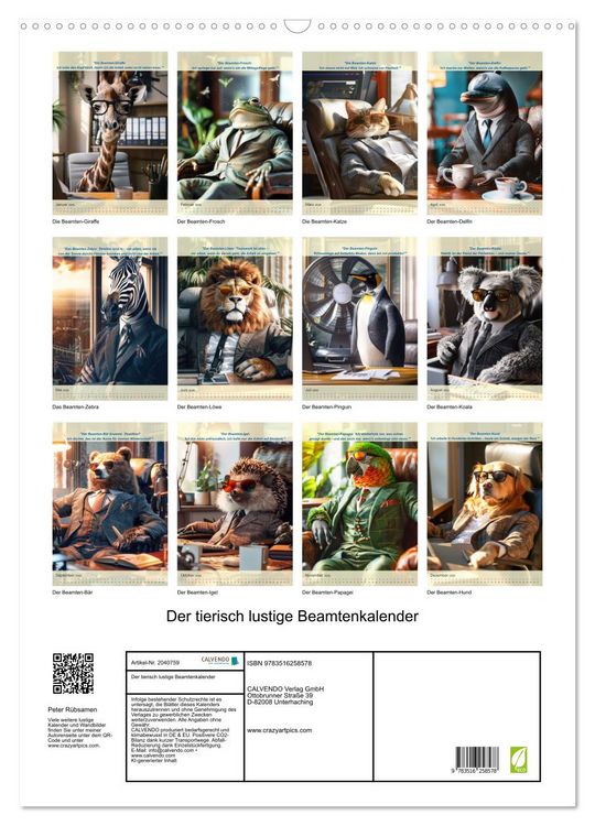 Produktbild: Der tierisch lustige Beamtenkalender (Wandkalender 2026 DIN A2 hoch), CALVENDO Monatskalender