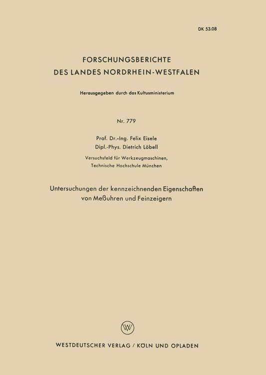 Produktbild: Untersuchungen der kennzeichnenden Eigenschaften von Me&szlig;uhren und Feinzeigern