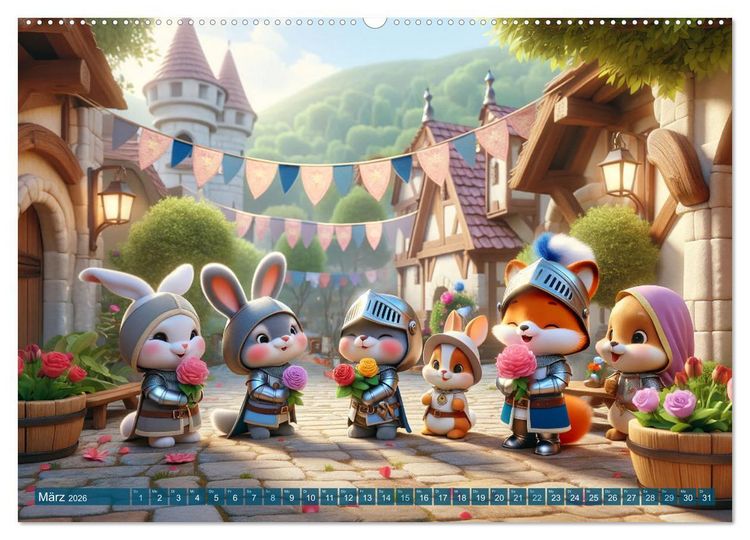 Produktbild: Ritterliche Tierfreunde: Ein Jahr voller Spannung und Humor (Wandkalender 2026 DIN A2 quer), CALVENDO Monatskalender