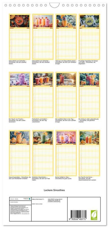 Produktbild: Familienplaner 2026 - Leckere Smoothies mit 5 Spalten (Wandkalender, 21 x 45 cm) CALVENDO