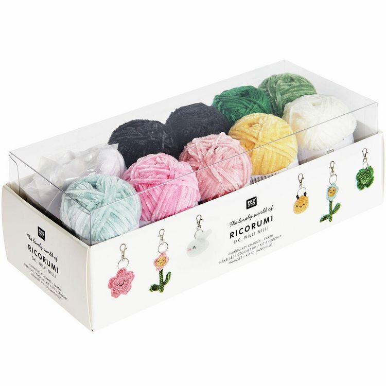 Produktbild: Ricorumi H&auml;kelset "Schl&uuml;sselanh&auml;nger Chingu" - Earth, 9 Farben, 6 Schl&uuml;sselringe, H&auml;kelnadel, N&auml;hnadel, Anleitung D/GB/F/NL/ES
