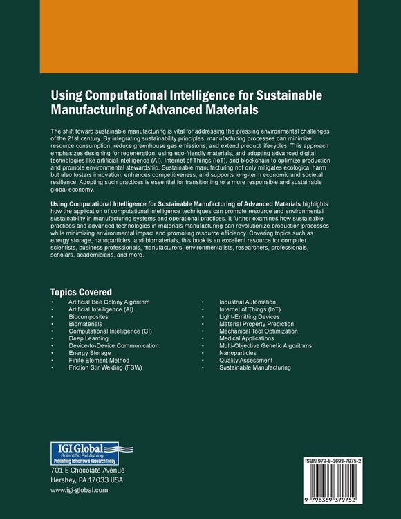 Produktbild: Using Computational Intelligence for Sustainable Manufacturing of Advanced Materials