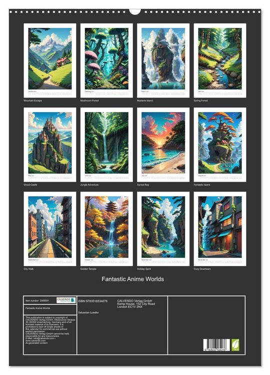 Produktbild: Fantastic Anime Worlds (Wall Calendar 2026 DIN A2 portrait), CALVENDO 12 Month Wall Calendar