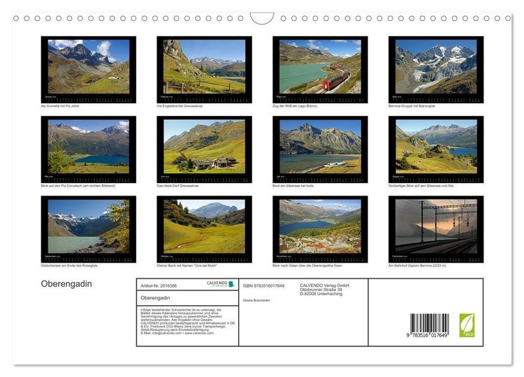 Produktbild: Oberengadin (Wandkalender 2026 DIN A3 quer), CALVENDO Monatskalender