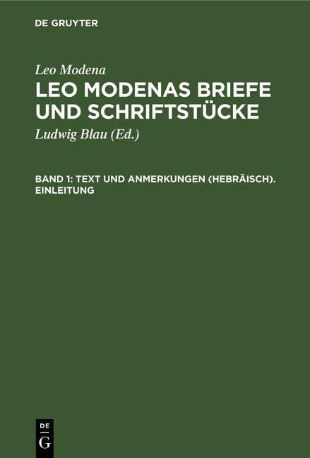 Produktbild: Text und Anmerkungen (Hebr&auml;isch). Einleitung