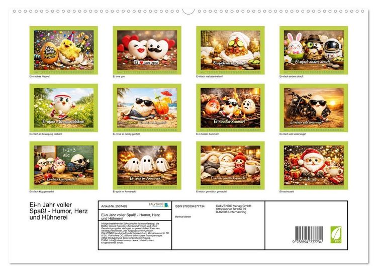 Produktbild: Ei-n Jahr voller Spa&szlig;! - Humor, Herz und H&uuml;hnerei (hochwertiger Premium Wandkalender 2027 DIN A2 quer), Kunstdruck in Hochglanz