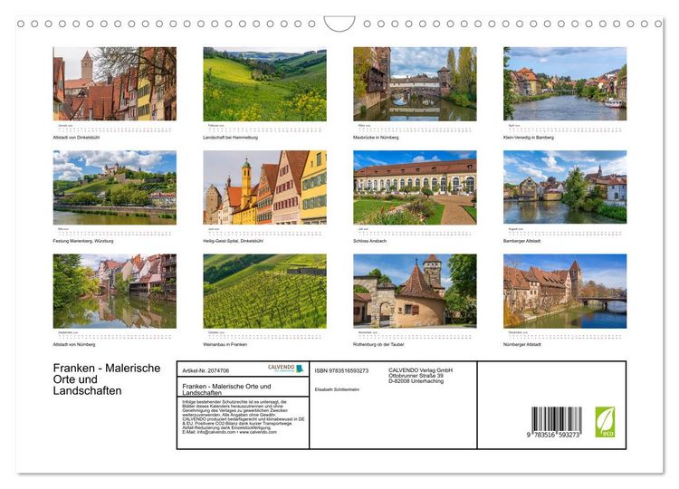 Produktbild: Franken - Malerische Orte und Landschaften (Wandkalender 2026 DIN A3 quer), CALVENDO Monatskalender