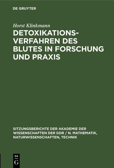 Produktbild: Detoxikationsverfahren des Blutes in Forschung und Praxis