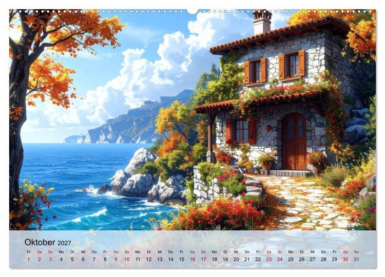 Produktbild: Romantische italienische H&auml;user am Meer (hochwertiger Premium Wandkalender 2027 DIN A2 quer), Kunstdruck in Hochglanz