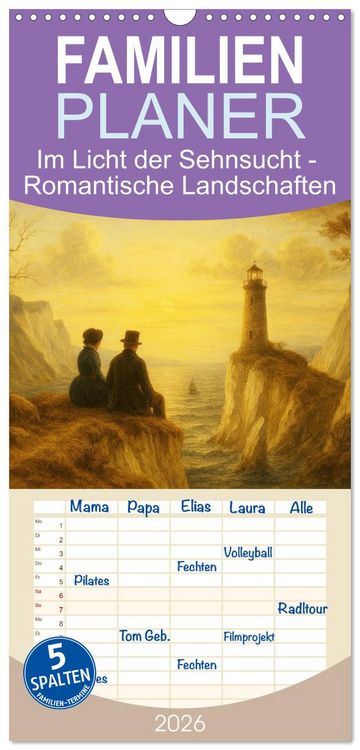 Produktbild: Familienplaner 2026 - Im Licht der Sehnsucht - Romantische Landschaften mit 5 Spalten (Wandkalender, 21 x 45 cm) CALVENDO